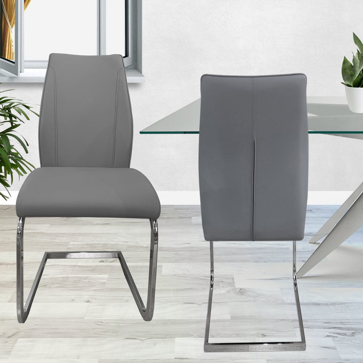 Grey Contemporary Extendable Dining Table, Chrome Stripes Detail, High Gloss OU-45 GREY