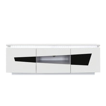 Load image into Gallery viewer, 59&quot; White &amp; Black TV Stand/Console, High Gloss MDF, LED Lights, 2 Doors, Self Closing, Modern Living Room  FA 1013
