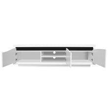 Load image into Gallery viewer, 73&quot; White &amp; Black TV Stand/Console, High Gloss MDF, LED Lights, 3 Doors, Self Closing, Modern Living Room FA-1025
