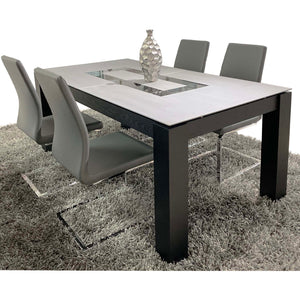 FA-1027 Large Black Ash Extending Dining Table Set With Gray Chairs