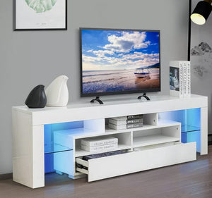 High Gloss 63'' TV Stand Unit Cabinet 2 Drawers Console Table w/ Colorful LED RC