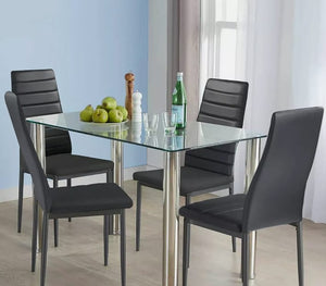 5pcs Dining Room Table Set Black Chairs/ Clear Table