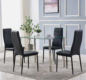 5pcs Dining Room Table Set Black Chairs/ Clear Table
