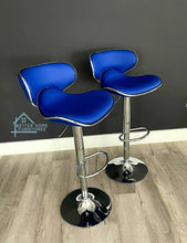 Load image into Gallery viewer, Set Of 2 Blue Curvy Barstools

