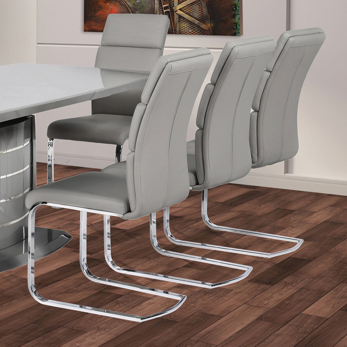 Grey Contemporary Extendable Dining Table, Chrome Stripes Detail, High Gloss OU-45 GREY