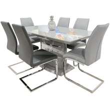 Load image into Gallery viewer, Grey Contemporary Extendable Dining Table, Chrome Stripes Detail, High Gloss OU-45 GREY
