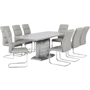 Grey Contemporary Extendable Dining Table, Chrome Stripes Detail, High Gloss OU-45 GREY