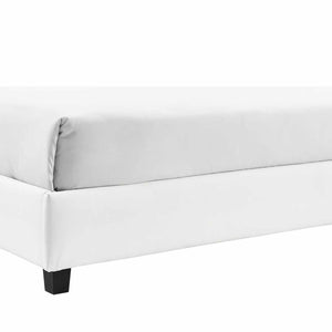 White Modern Platform Bed, Upholstered PU Leather, Bed, Solid Wooden Slats Support, Twin-Full-Queen