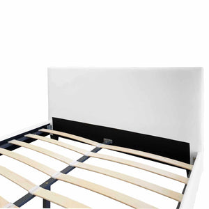 White Modern Platform Bed, Upholstered PU Leather, Bed, Solid Wooden Slats Support, Twin-Full-Queen