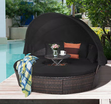 Load image into Gallery viewer, Patio Rattan Daybed Cushioned Sofa Adjustable Table Top Canopy Black
