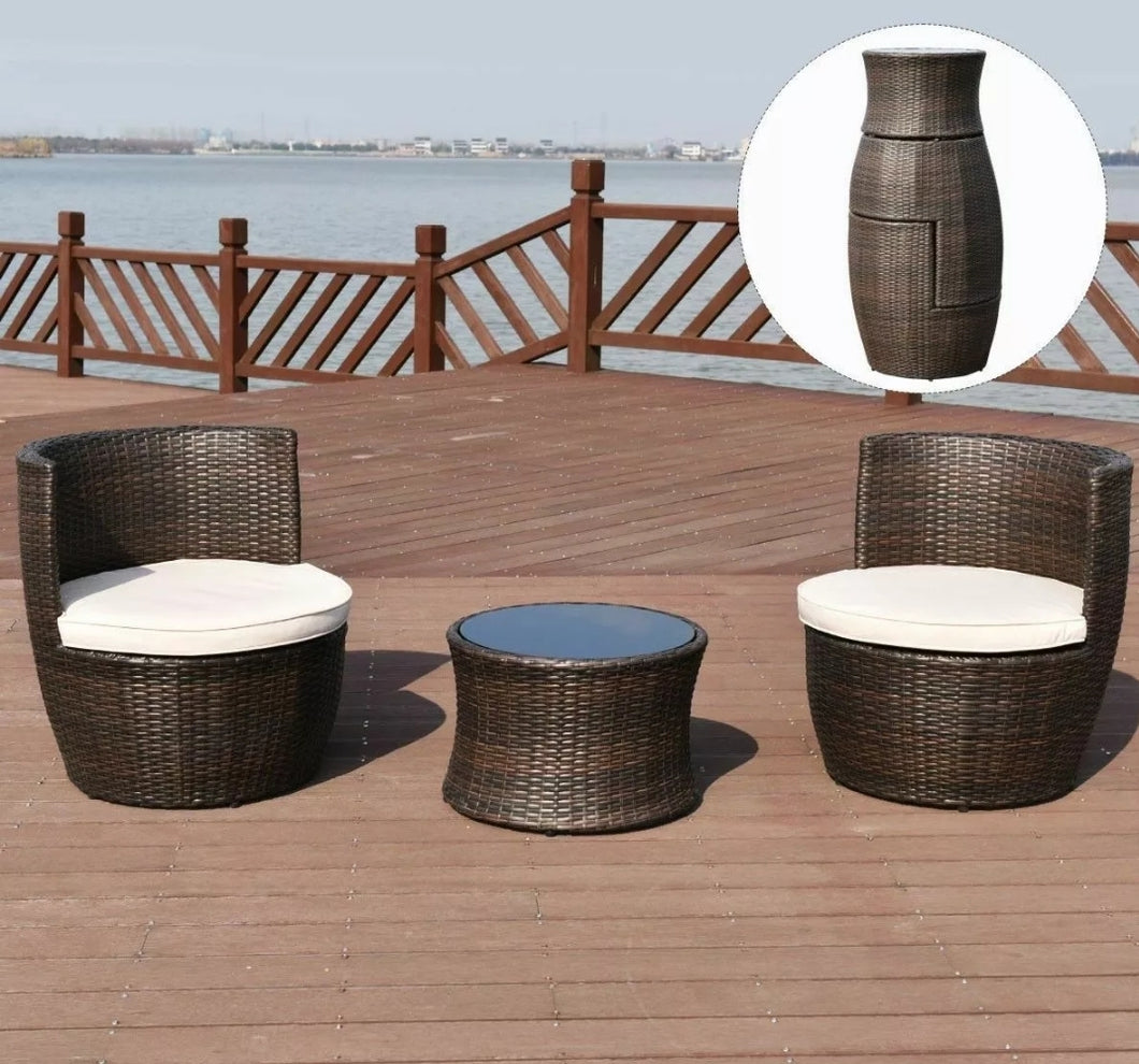 3 PCS Patio Rattan Stackable Furniture  Set Chair Coffee Table Cushioned Outdoor