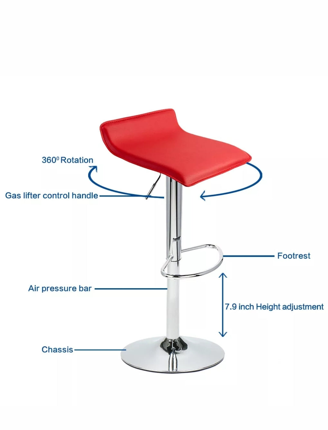 Red/ White/ Black/Set of 4 Bar Stools PU Leather Adjustable Swivel Pub Chair Kitchen Dining Red