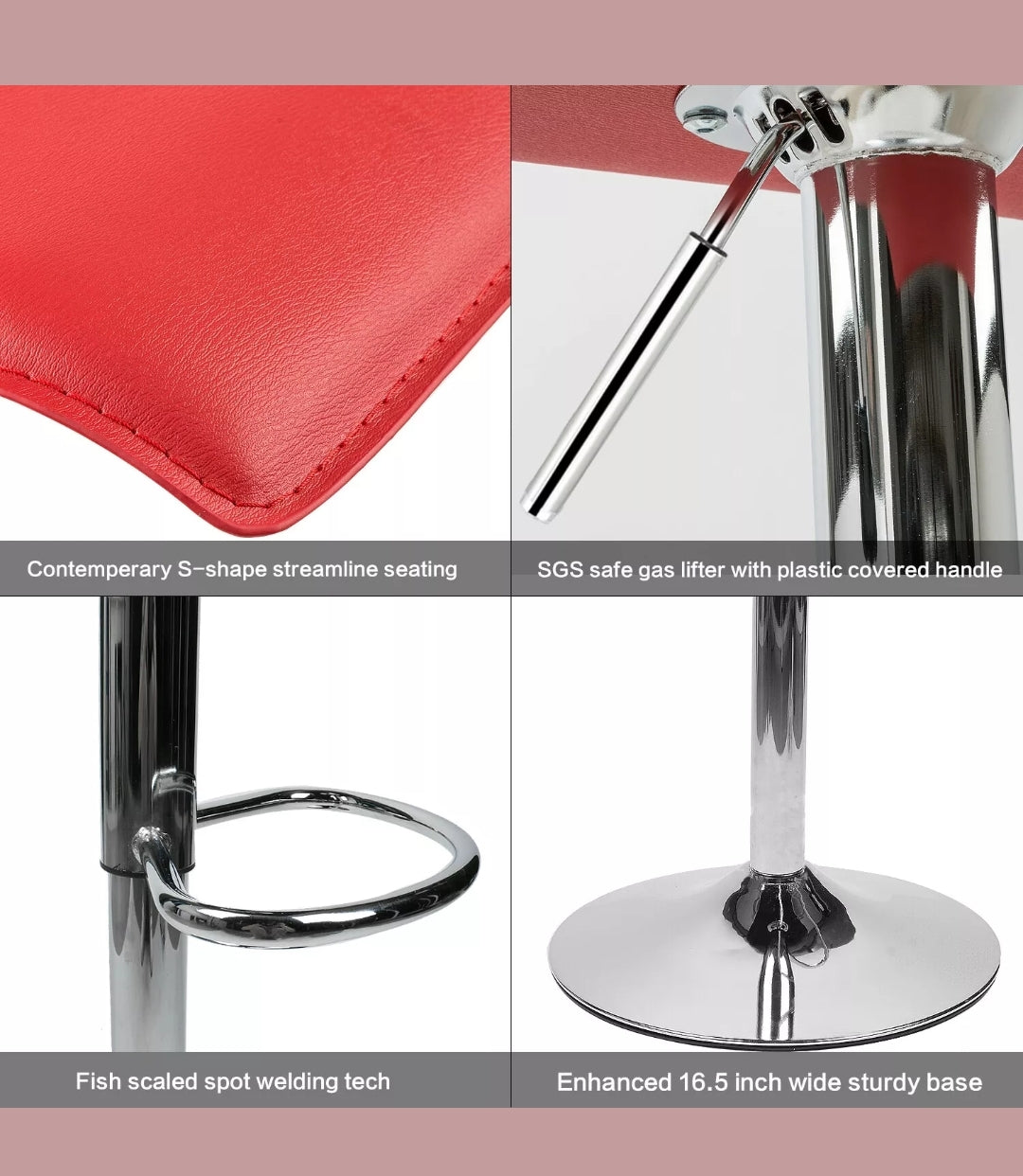 Red/ White/ Black/Set of 4 Bar Stools PU Leather Adjustable Swivel Pub Chair Kitchen Dining Red