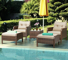 Load image into Gallery viewer, 5 pcs Patio Rattan Sofa Ottoman Furniture Set w/ Cushions
