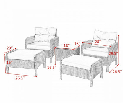 5 pcs Patio Rattan Sofa Ottoman Furniture Set w/ Cushions