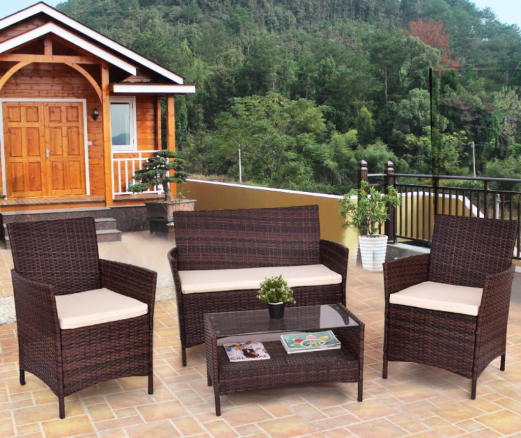4  pcs Outdoor Patio Rattan Table Sofa Set with Cushions