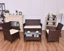 Load image into Gallery viewer, 4  pcs Outdoor Patio Rattan Table Sofa Set with Cushions
