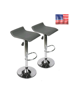 Set of 2 Bar Stools PU Leather Swivel Adjustable Dining Counter Height Pub Gray