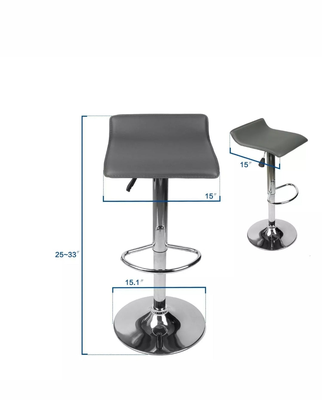 Set of 2 Bar Stools PU Leather Swivel Adjustable Dining Counter Height Pub Gray