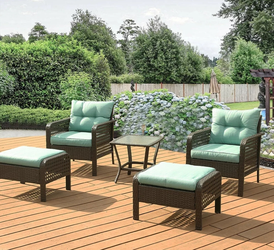 5 Pcs Patio Rattan Wicker Sofa Set Yard Garden Furniture Outdoor Sectional Couch