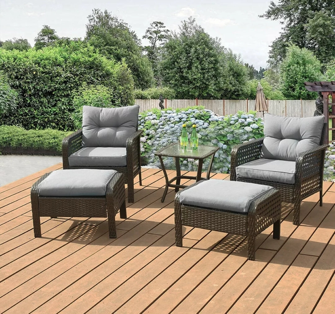 5 Pcs Patio Rattan Wicker Sofa Set Yard Garden Furniture Outdoor Sectional Couch