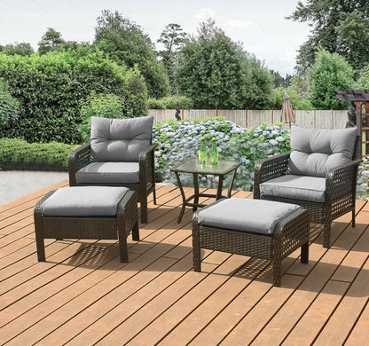 5 Pcs Patio Rattan Wicker Sofa Set Yard Garden Furniture Outdoor Sectional Couch