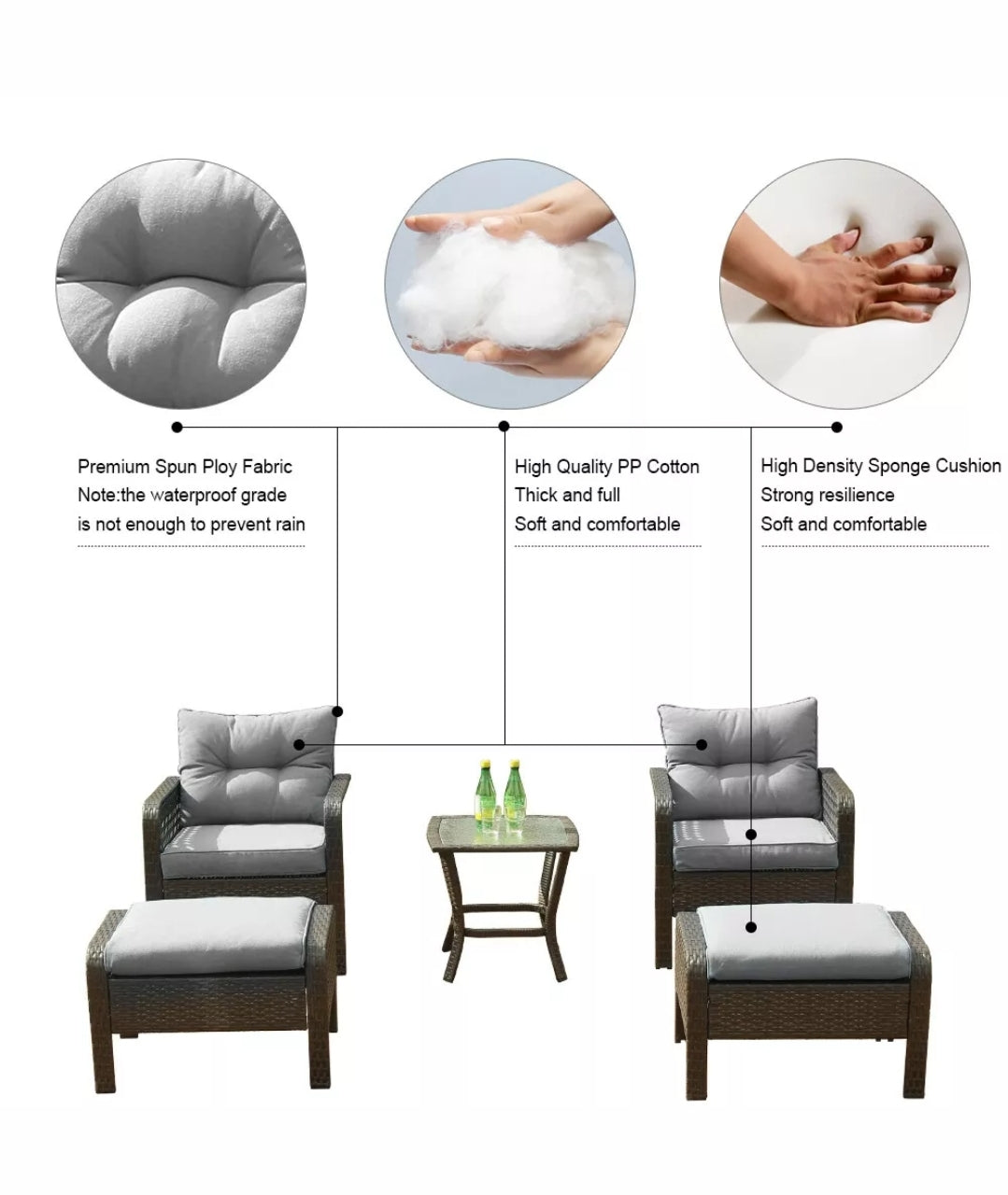 5 Pcs Patio Rattan Wicker Sofa Set Yard Garden Furniture Outdoor Sectional Couch