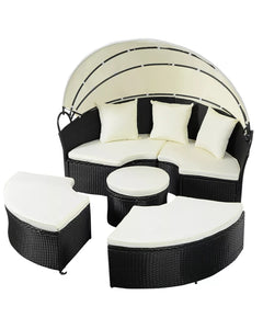 Patio Sofa Round Bed Wicker Rattan Furniture Retractable Sunshade Outdoor