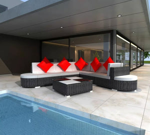 Outdoor Lounge Set Wicker Poly Rattan Black Garden Patio Sofa