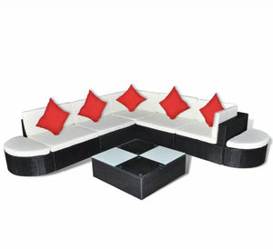 Outdoor Lounge Set Wicker Poly Rattan Black Garden Patio Sofa