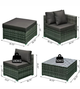 6-Piece Outdoor Patio Rattan Wicker Furniture Set w/ Cushions Charcoal