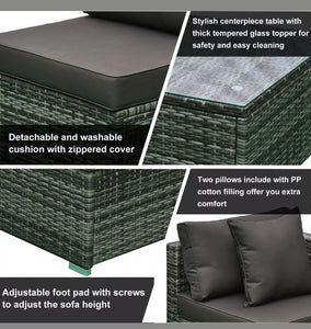 6-Piece Outdoor Patio Rattan Wicker Furniture Set w/ Cushions Charcoal