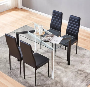 4 Pcs Chairs Glass Dining Table Metal Leg