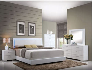 Lorimar Queen Bed (HB w/LED) - 22640Q - White PU & Chrome Leg