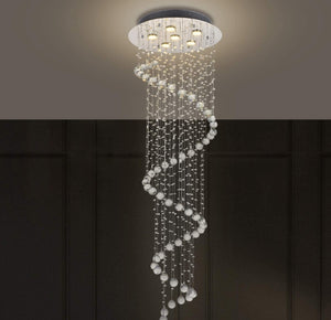 Elegant Spiral Crystal Chandelier Lighting, A1A9 Clear K9 Crystal Raindrop LED Ceiling Lights Chrome Flush Mount