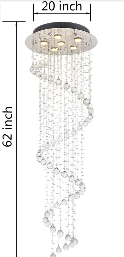 Elegant Spiral Crystal Chandelier Lighting, A1A9 Clear K9 Crystal Raindrop LED Ceiling Lights Chrome Flush Mount