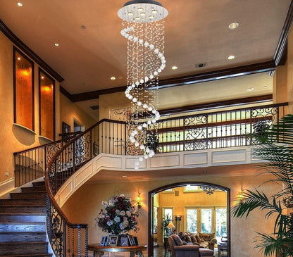 Elegant Spiral Crystal Chandelier Lighting, A1A9 Clear K9 Crystal Raindrop LED Ceiling Lights Chrome Flush Mount