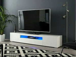 78" White OR Black TV Cabinet Stand Matt Body High Gloss Doors for 90 inch FREE LED lights Fits TV Up To 90"
