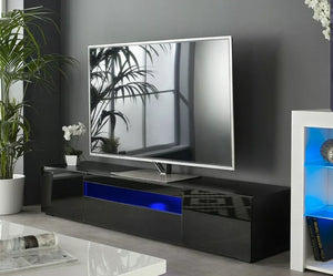 78" White OR Black TV Cabinet Stand Matt Body High Gloss Doors for 90 inch FREE LED lights Fits TV Up To 90"
