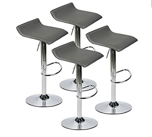Set of 4 Adjustable Swivel Barstools, PU Leather with Chrome Base, Gaslift Pub Counter Chairs,Grey