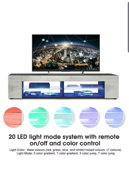 TV Stand Two Unit Cabinet Console with LED Light Shelves for Living
