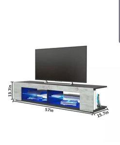 TV Stand Two Unit Cabinet Console with LED Light Shelves for Living