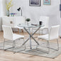 5 Piece Round Dining Table Set, Modern Kitchen Table and Chairs for 4 Person,Dining Room Table Set with Clear Tempered Glass Top, Dining Set for Dining Room Kitchen (Table + 4 White Chairs)