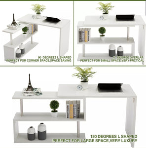 White Corner Computer Desk Rotating L Shape Gaming Study PC Table Home Furniture