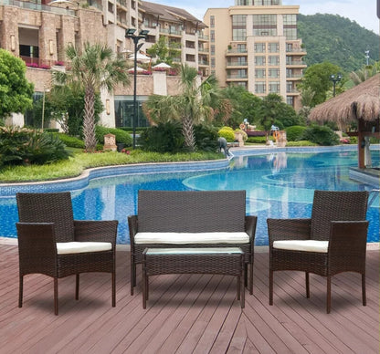 4Pcs Black Rattan Garden Furniture Set Patio Outdoor Table Chairs Sofa Conservatory BN