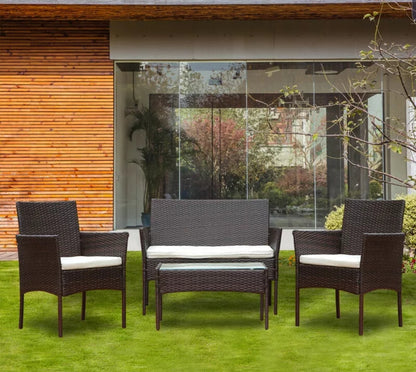 4Pcs Black Rattan Garden Furniture Set Patio Outdoor Table Chairs Sofa Conservatory BN