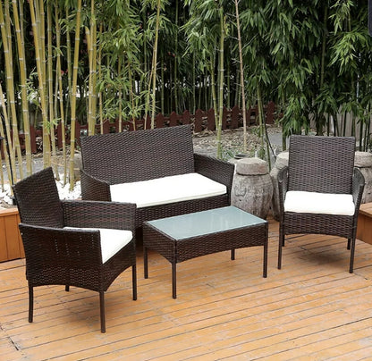 4Pcs Black Rattan Garden Furniture Set Patio Outdoor Table Chairs Sofa Conservatory BN