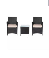 Load image into Gallery viewer, 3PC Bistro Set Armchair and Table Black Rattan Outdoor Patio Furniture Set
