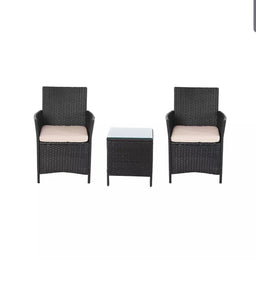 3PC Bistro Set Armchair and Table Black Rattan Outdoor Patio Furniture Set