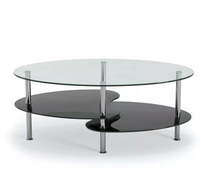 38" Oval Two Tier Clear Glass Coffee Table Under Glass Storage